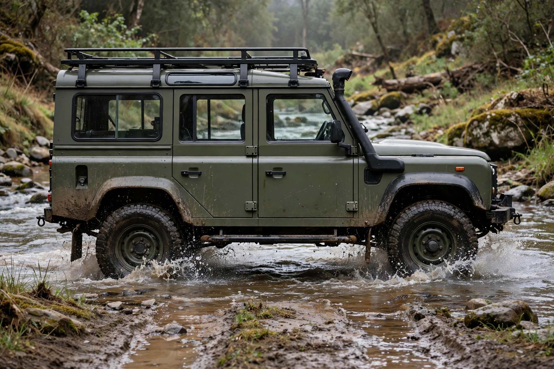 ineos grenadier crossing shallow river off road