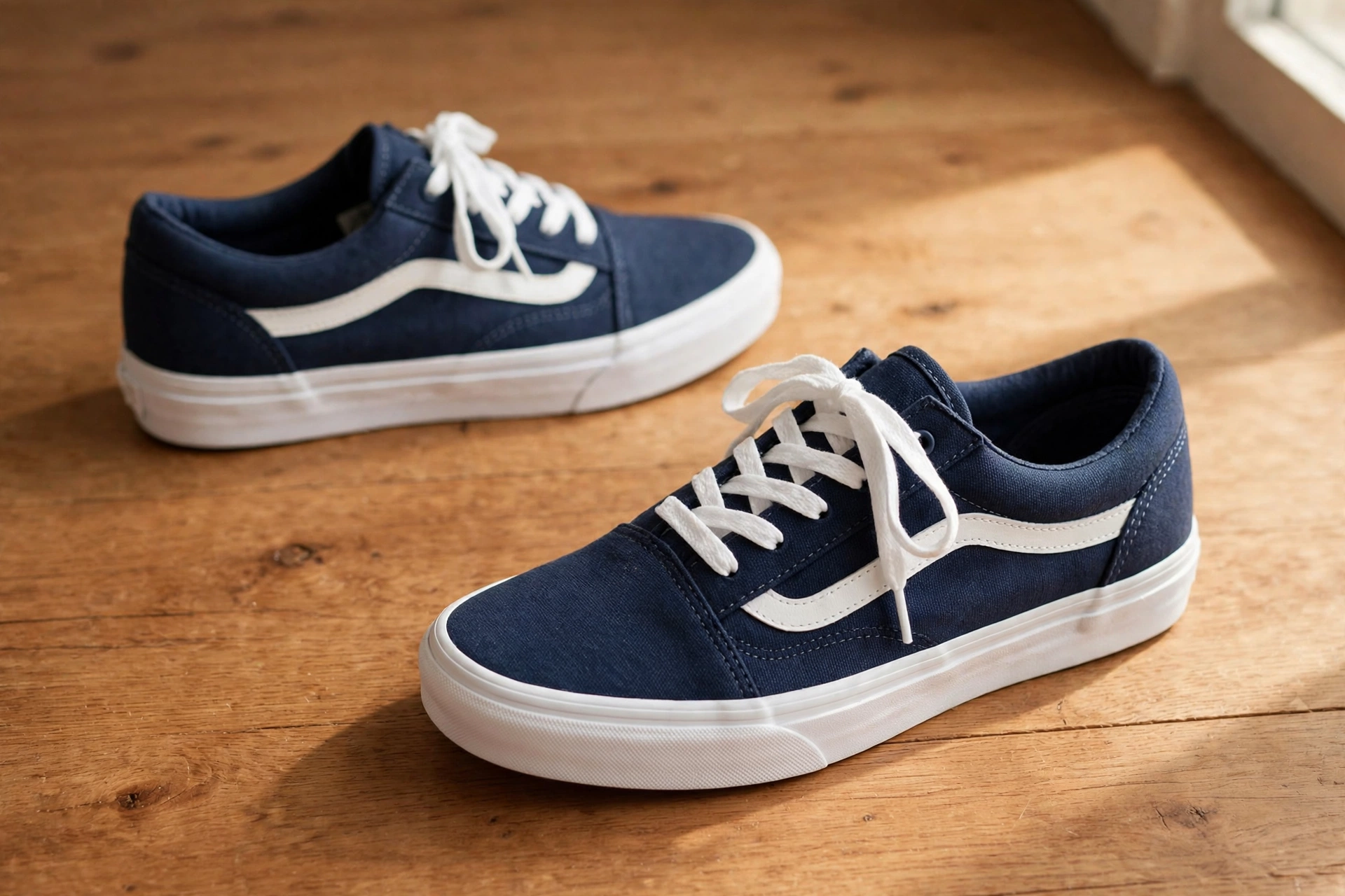vans navy canvas sneakers with white sidestripe