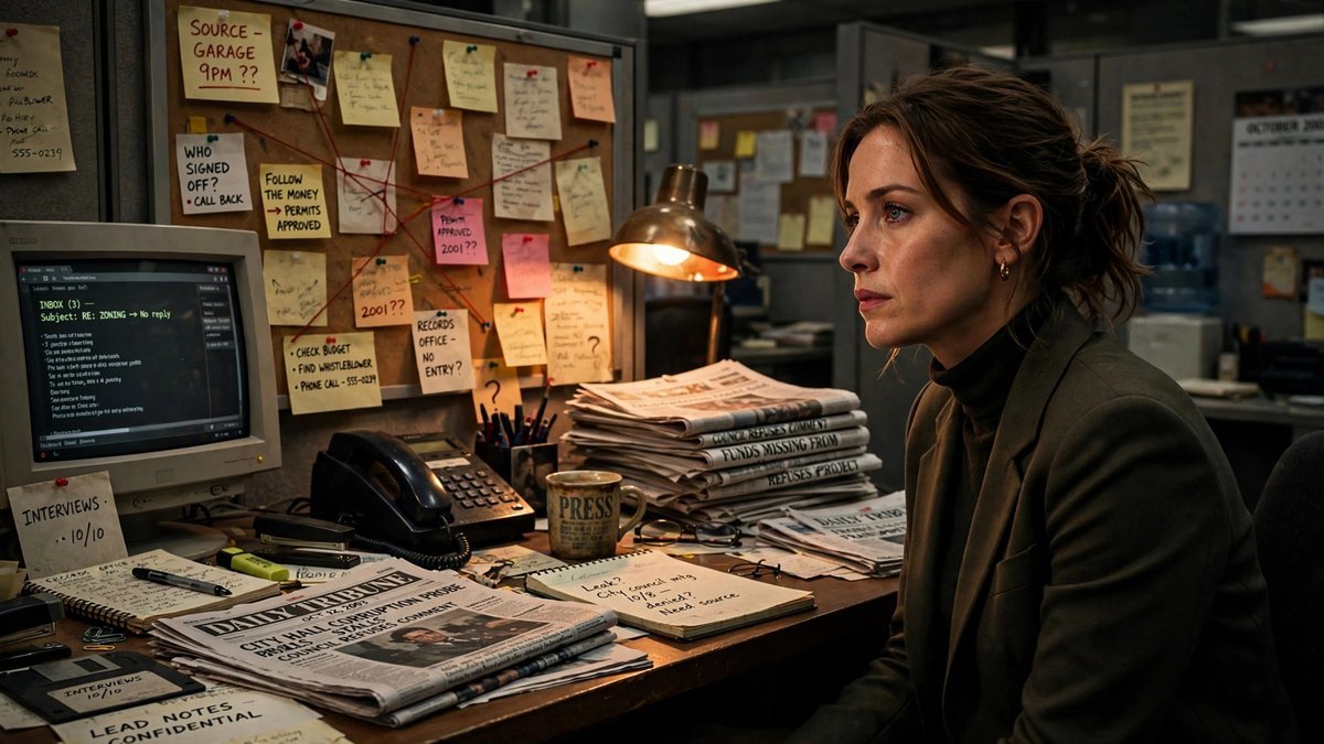 A dramatic newsroom scene inspired by Shattered Glass, Peter Sarsgaard's breakthrough film.