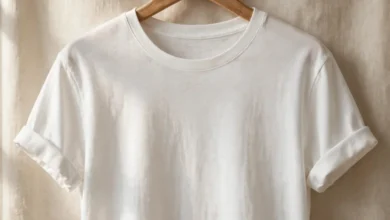 A women's white classic crew neck t-shirt by Boody hanging on a hanger, showing the smooth bamboo-cotton fabric.
